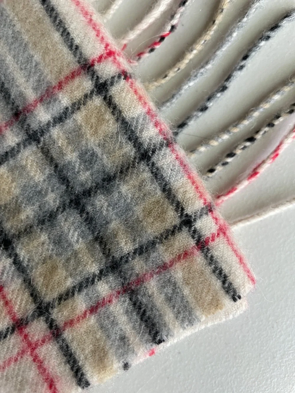 Cream Plaid Fringe Scarf
